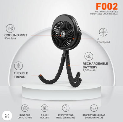 PANERGY F002 Misting Rechargeable Mountable Multi-Flex Fan